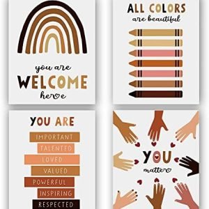 QIAOJI Inclusive Lecture room Artwork, Variety Poster, Human Equality Artwork, children Wall Artwork, Variety Lecture room Artwork.For Lecture room,Nursery Decor,Set of four (8″X10″, No Body