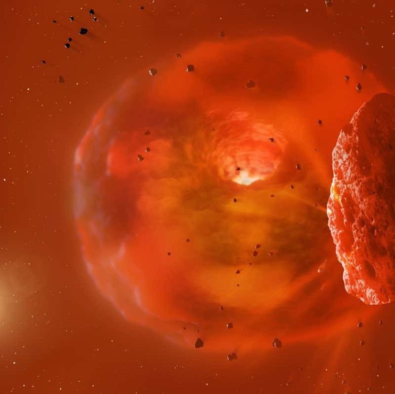 Two large planets collided and vaporised in a far off megastar device