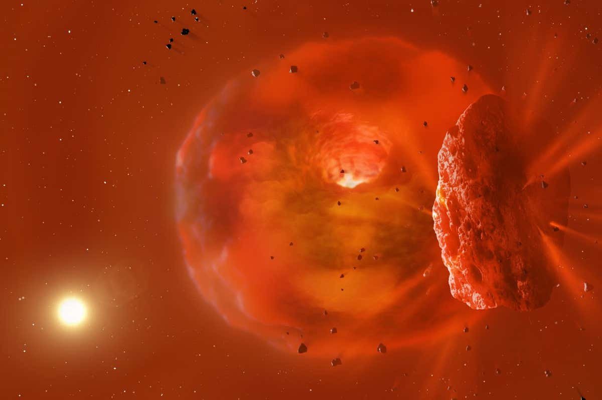 Two large planets collided and vaporised in a far off megastar device