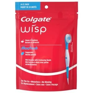 Colgate Max Recent Wisp Disposable Mini Shuttle Toothbrushes, Peppermint, 24 Rely (Pack of four)