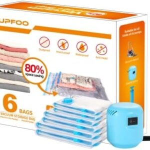 SUPFOO House Saver Vacuum Garage Baggage with Electrical Pump,6 Pack(2 Jumbo/2 Huge/2 Medium) Double Zip Seal,Vacuum Seal Baggage Have compatibility Garments,Comforters,Blankets,Bed,Duvets,Pillows,Shuttle