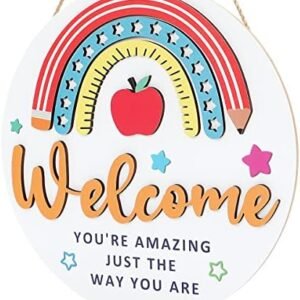 IARTTOP 3-D Welcome Signal Entrance for Door Ornament, Ingenious Rainbow Wood Placing Plaque (12”x 12”) Inspirational You’re Superb Quote Wall Artwork Out of doors, Farmhouse, Porch Youngsters School room Decor