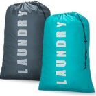 Isink Laundry Bag,2 Pack Travel Laundry Bags for Dirty Clothes,Large Laundry Bags for Traveling,Dirty Clothes Travel Bag,Laundry Bags for Camp, 24″ x 36″ (Cyan + Gray)