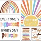 TIOFUNO 6 Items Rainbow Lecture room Posters, Range Poster for Multicultural Decorations, Motivational Wall Artwork for Inclusive Lecture room Instructor Treatment Counseling Workplace- A02