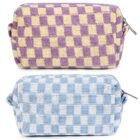 SOIDRAM 2 Pieces Makeup Bag Checkered Cosmetic Bag Purple Blue Makeup Pouch Travel Toiletry Bag Organizer Cute Makeup Brushes Storage Bag for Women