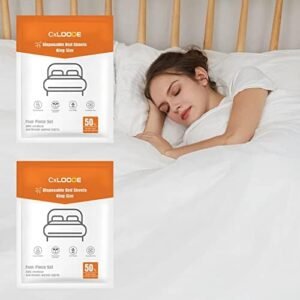 2 Pack Disposable Bed Sheets Fitted Sheet King Size, Disposable Travel Sheets for Hotel with Quilt Cover and Pillowcase, Disposable Bedding Travel Bedding Disposable Sheets for Travel Hotel Hospital