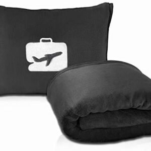 EverSnug Travel Blanket and Pillow – Premium Soft 2 in 1 Airplane Blanket with Soft Bag Pillowcase, Hand Luggage Sleeve and Backpack Clip (Black)