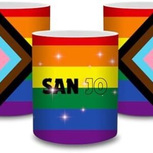 PRIDE San Jose California CA LGBTQIA Allies Intersex Inclusive Progress Pride Flag Coffee Mug Sparkles White